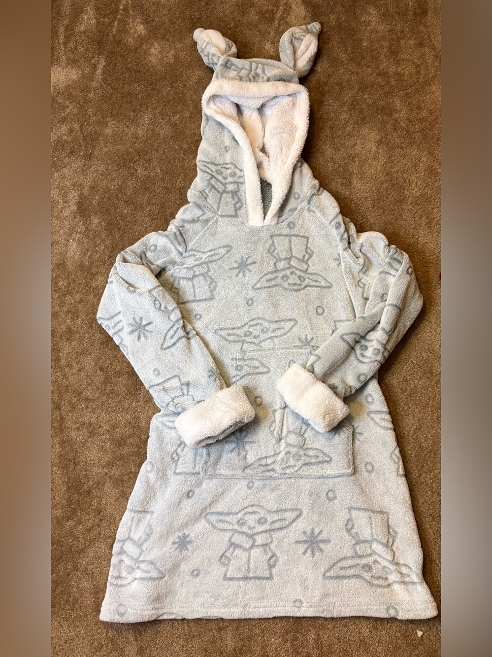 Star Wars Light Blue Baby Yoda Sherpa Hooded Kids Pajama Dress